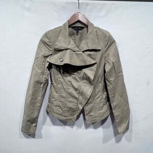 White House Black Market Women's Faravel Moto Jacket in Hhaki Cotton Blend Sz 00